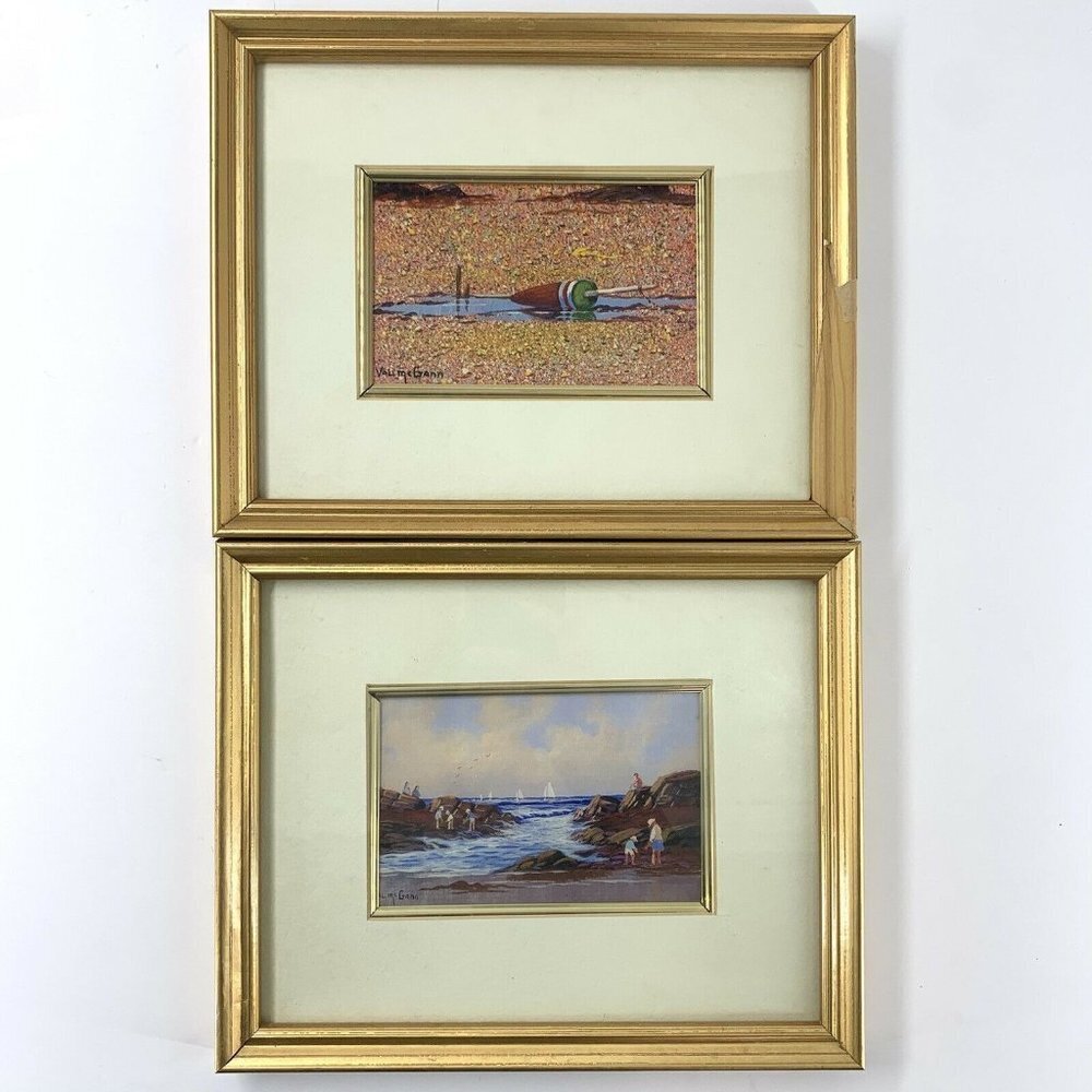 RARE Val McGann Signed Paintings The Red Buoy & On The Rocks Artist Framed